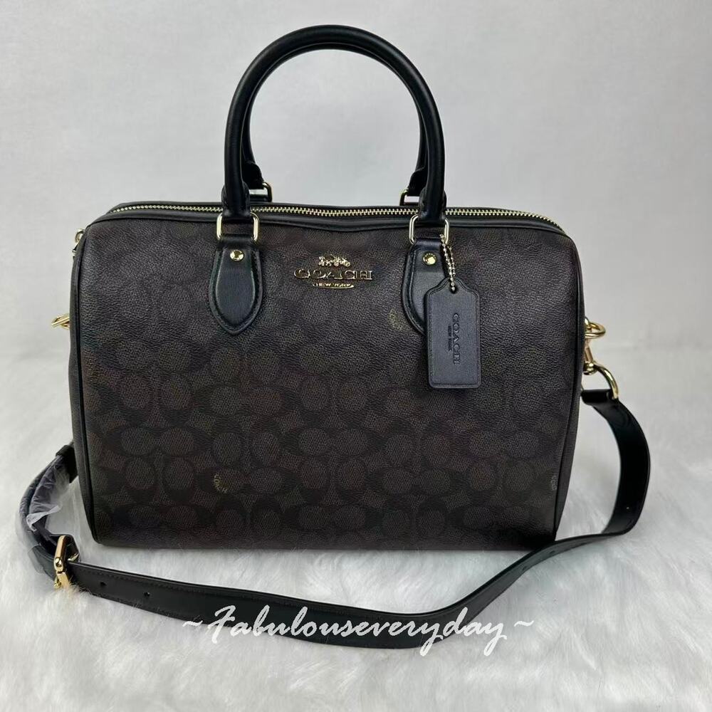 Coach Rowan Large Satchel Bag In Signature Canvas CEY74 Gold/Walnut /Black NWT